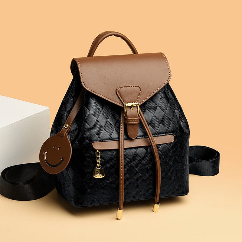 This & That Store Backpack Black with brown Women's Casual Multifunction Leather Backpack