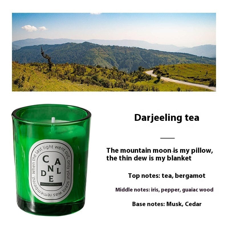 This & That Store Candles Darjeeling Tea Green Aromatherapy Colored Candle Glass
