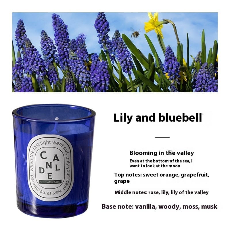 This & That Store Candles Lily And Blue Bell Flower Blue Aromatherapy Colored Candle Glass