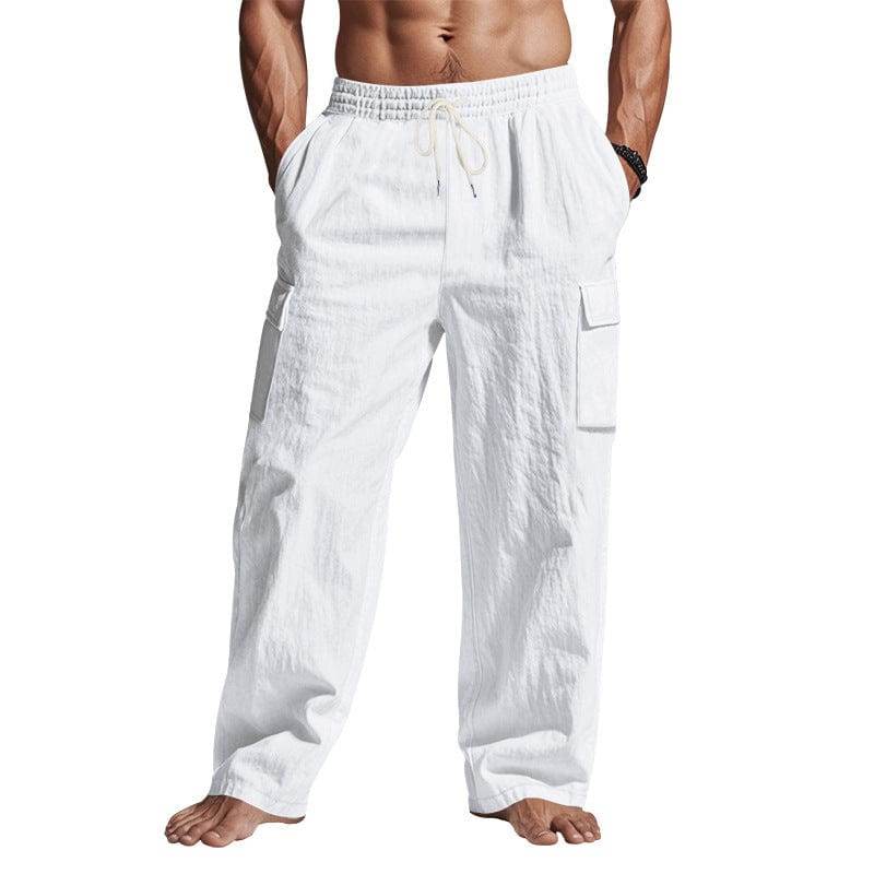 Men's Workwear Multi-pocket Straight Linen Pants Linen Four Seasons Thin Breathable Cargo Pants, Multi-pocket Loose Casual Trendy Wide-leg Pants - This & That Store