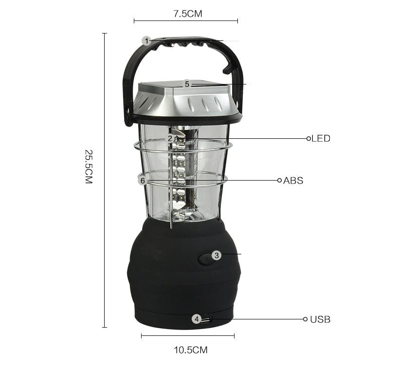 This & That Store Outdoor Recreation Black LS-360 Hand Crank Solar Lantern – 36 LED, Super Bright