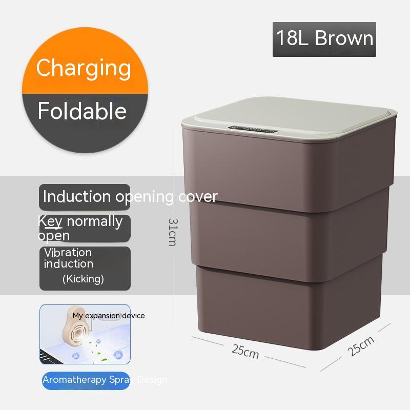 This & That Store Trash Can Brown base version / 18L Smart Trash Can With Lid For Bedroom And Living Room Kitchen Storage Box Trash Can Induction Small Car Box Automatic Smart Dustbin Smart Trash Bin