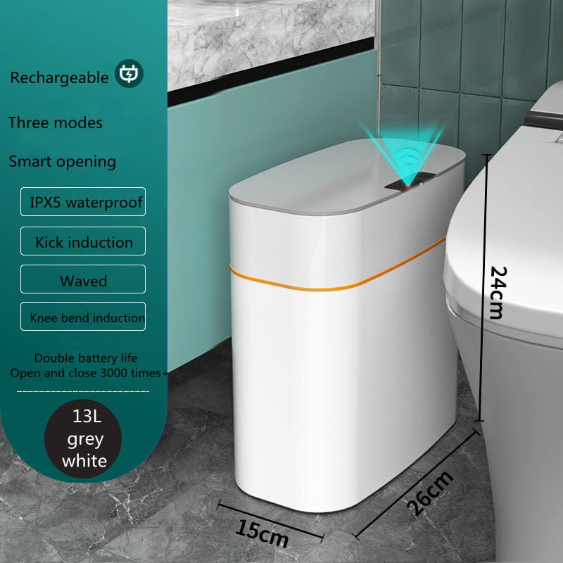 This & That Store Trash Can Grey / 13L Smart Trash Can With Lid For Bedroom And Living Room Kitchen Storage Box Trash Can Induction Small Car Box Automatic Smart Dustbin Smart Trash Bin