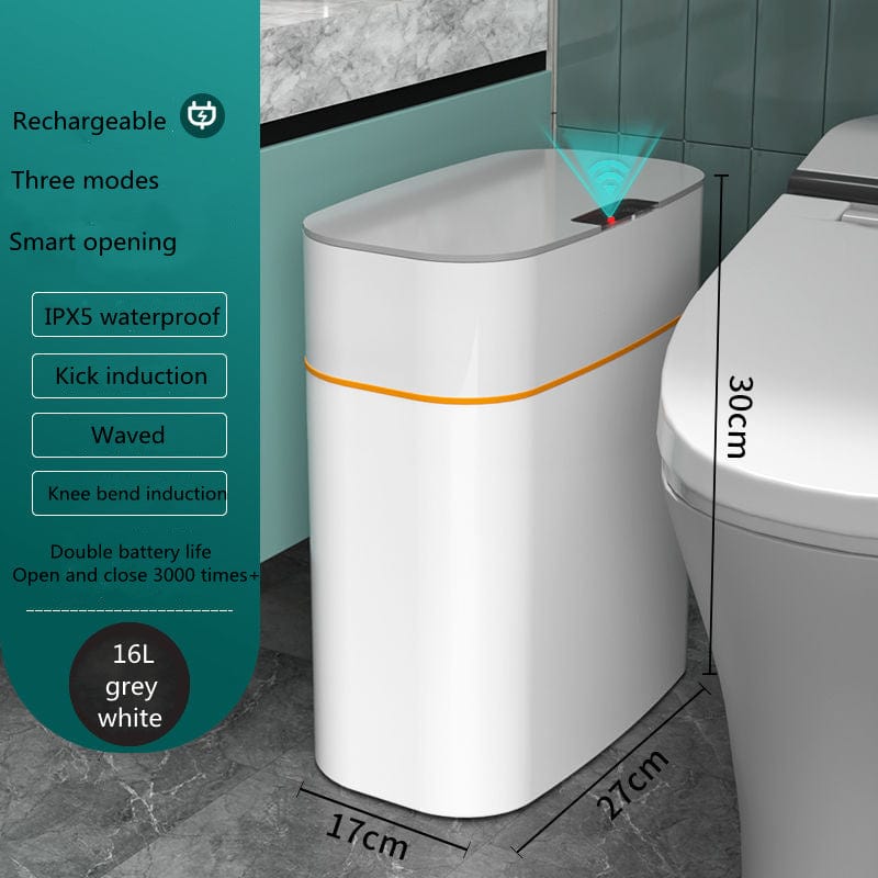 This & That Store Trash Can Grey / 16L Smart Trash Can With Lid For Bedroom And Living Room Kitchen Storage Box Trash Can Induction Small Car Box Automatic Smart Dustbin Smart Trash Bin
