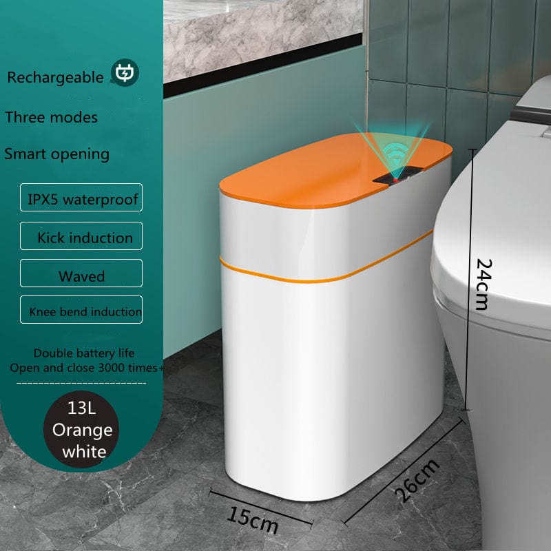 This & That Store Trash Can Orange / 13L Smart Trash Can With Lid For Bedroom And Living Room Kitchen Storage Box Trash Can Induction Small Car Box Automatic Smart Dustbin Smart Trash Bin