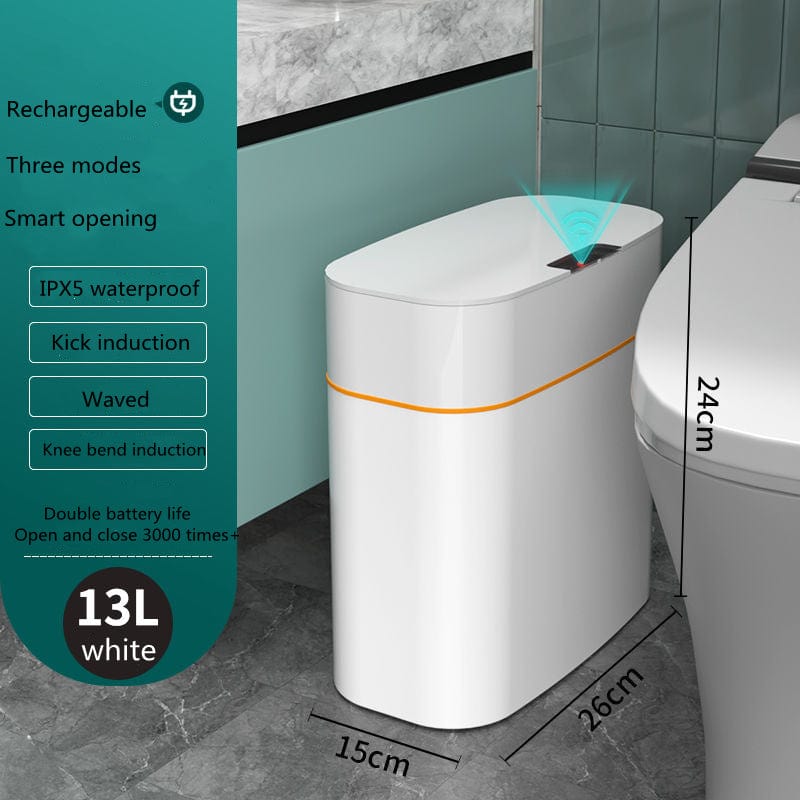 This & That Store Trash Can White / 13L Smart Trash Can With Lid For Bedroom And Living Room Kitchen Storage Box Trash Can Induction Small Car Box Automatic Smart Dustbin Smart Trash Bin