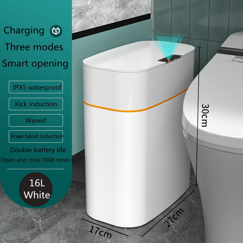 This & That Store Trash Can White / 16L Smart Trash Can With Lid For Bedroom And Living Room Kitchen Storage Box Trash Can Induction Small Car Box Automatic Smart Dustbin Smart Trash Bin