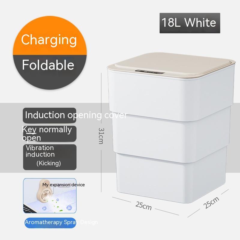 This & That Store Trash Can White base version / 18L Smart Trash Can With Lid For Bedroom And Living Room Kitchen Storage Box Trash Can Induction Small Car Box Automatic Smart Dustbin Smart Trash Bin