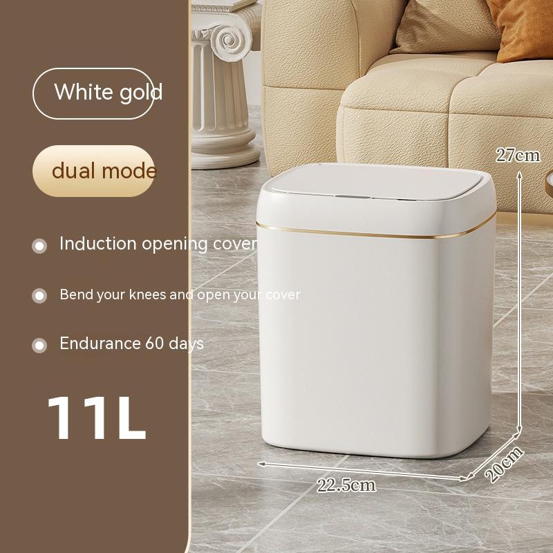 This & That Store Trash Can White gold battery model / 11L Smart Trash Can With Lid For Bedroom And Living Room Kitchen Storage Box Trash Can Induction Small Car Box Automatic Smart Dustbin Smart Trash Bin