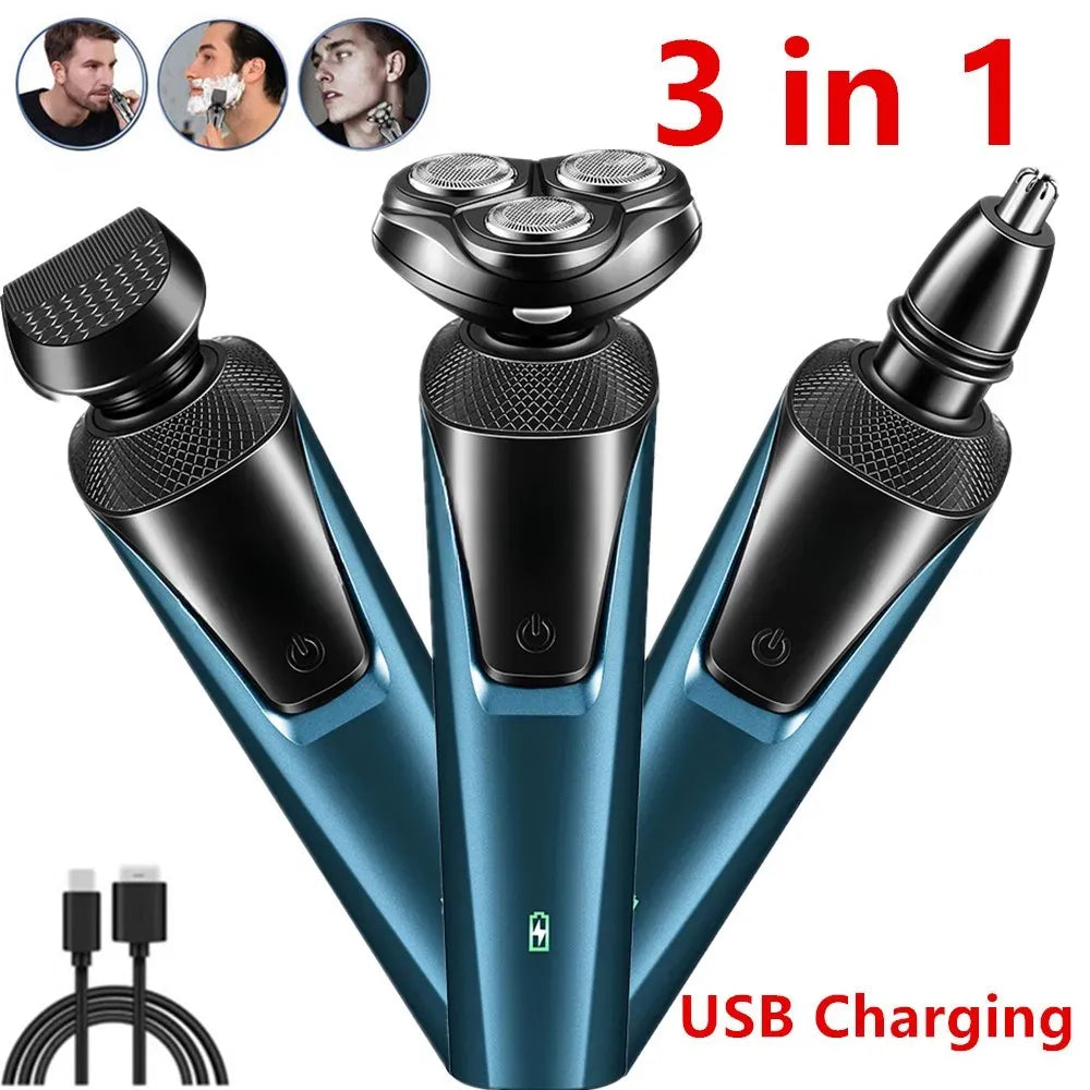 CJDropshipping Electric Shaver Blue Men's Electric Rotary Shaver Razor, Waterproof Wet Dry Cordless Trimmer