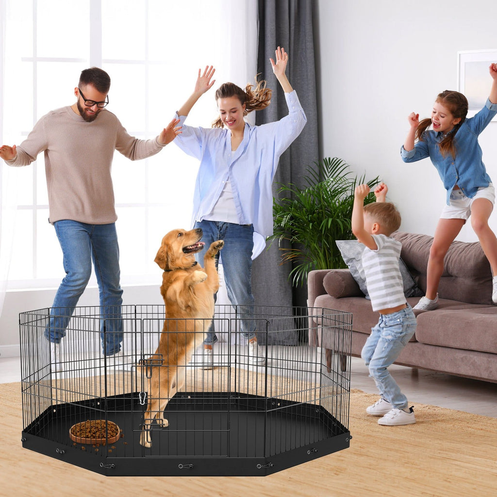 CJDropshipping Pet Supplies Black 8 Panel Foldable Metal Dog Playpen - Indoor Outdoor Exercise Pen & Puppy Crate