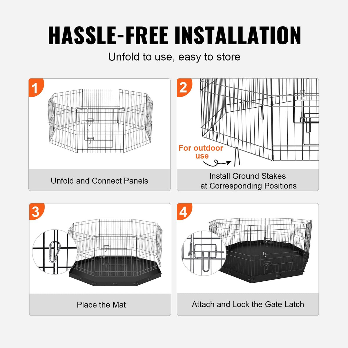 CJDropshipping Pet Supplies Black 8 Panel Foldable Metal Dog Playpen - Indoor Outdoor Exercise Pen & Puppy Crate