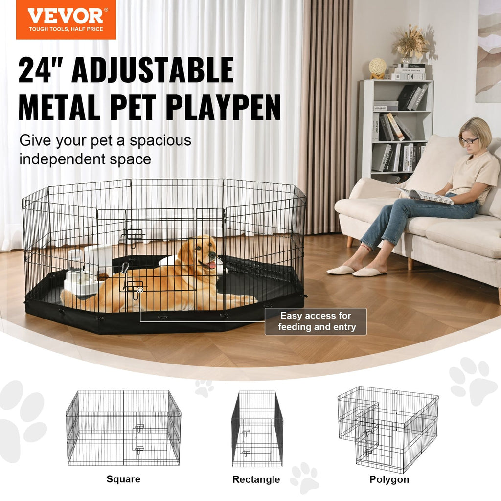 CJDropshipping Pet Supplies Black 8 Panel Foldable Metal Dog Playpen - Indoor Outdoor Exercise Pen & Puppy Crate
