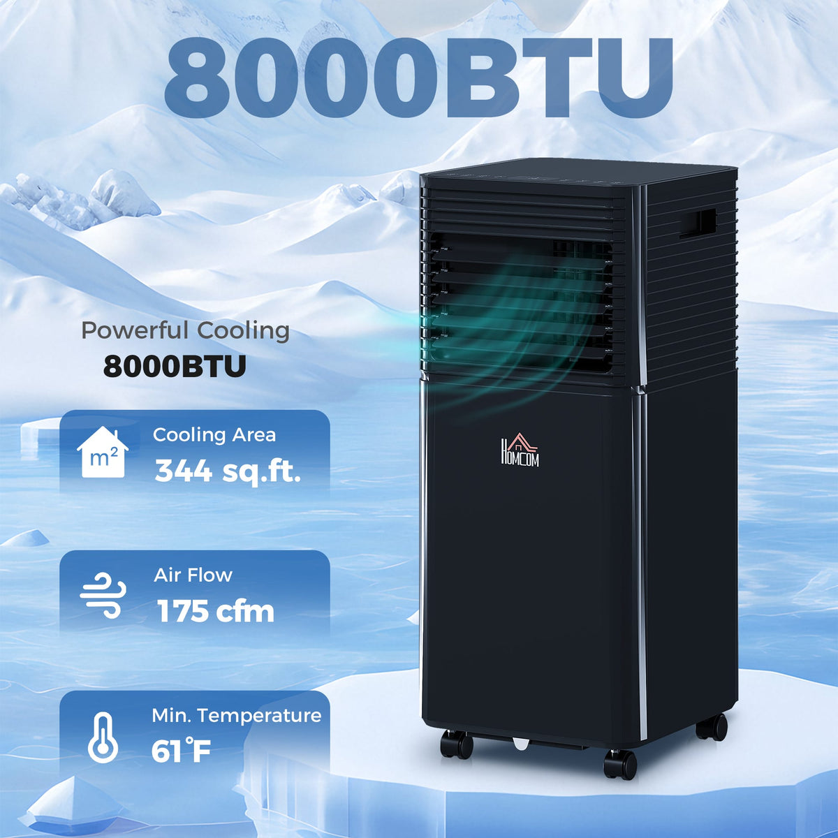 CJDropshipping Portable Air Conditioners & Cooling Appl Black / 380x374x880 mm 8000 BTU Portable Air Conditioner with Dehumidifier, Remote & 24H Timer