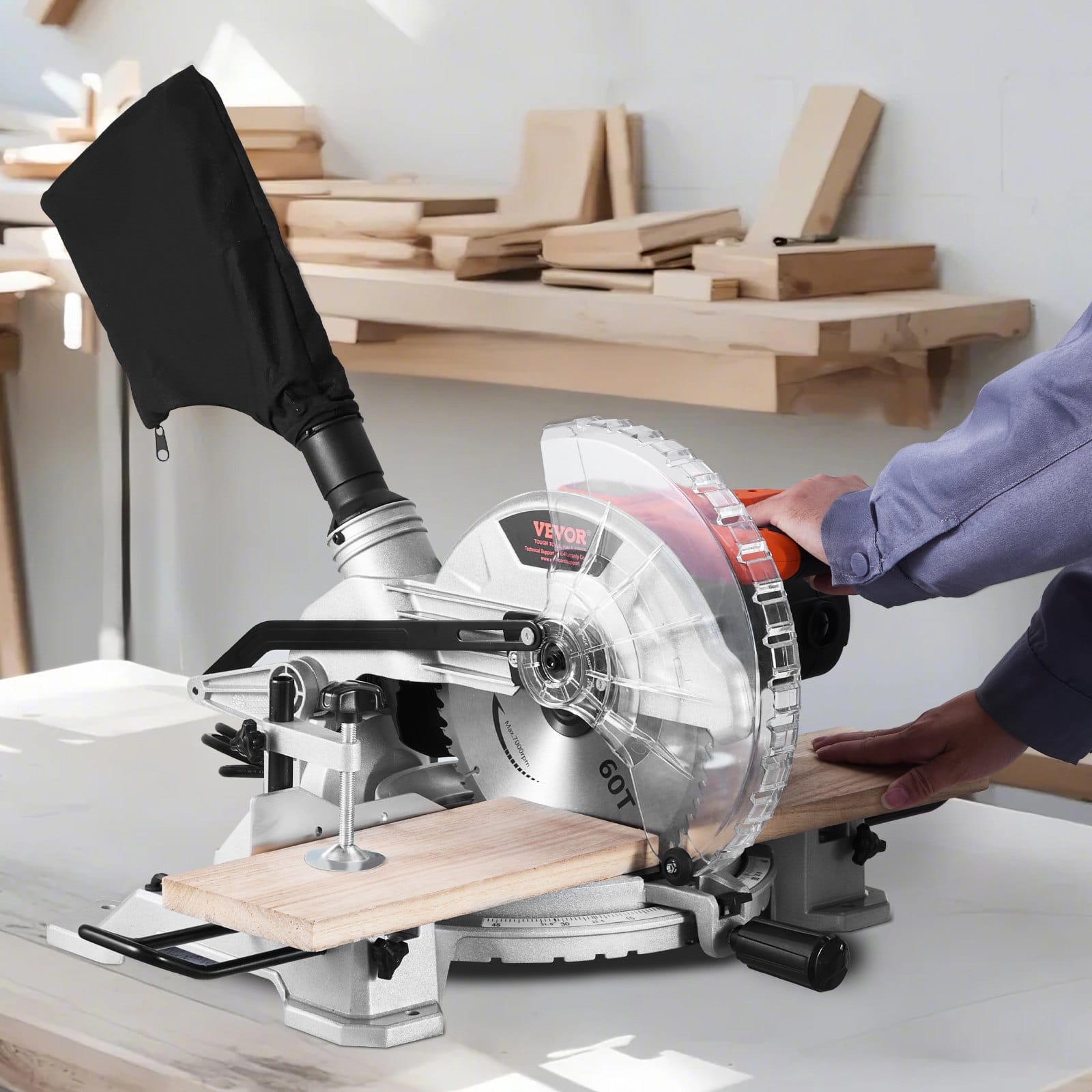 CJDropshipping Power Tools Metallic 10" Compound Miter Saw 15 Amp 60-Tooth Blade Single Bevel LED Guide Power Saw