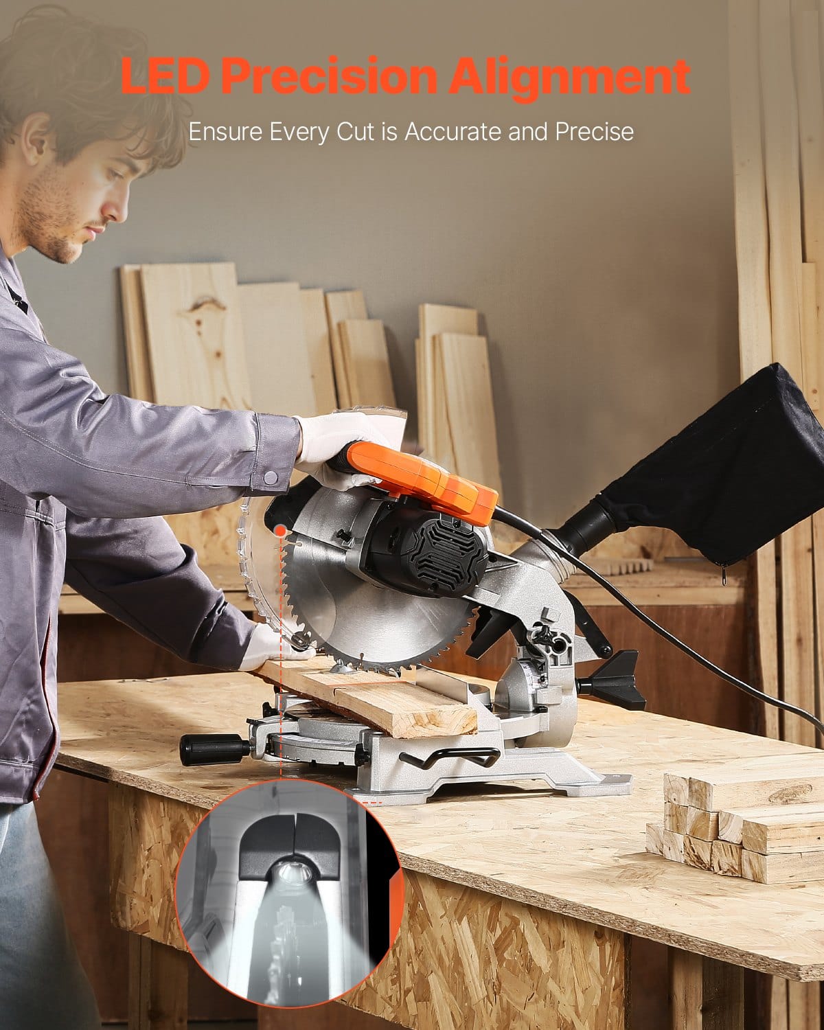 CJDropshipping Power Tools Metallic 10" Compound Miter Saw 15 Amp 60-Tooth Blade Single Bevel LED Guide Power Saw