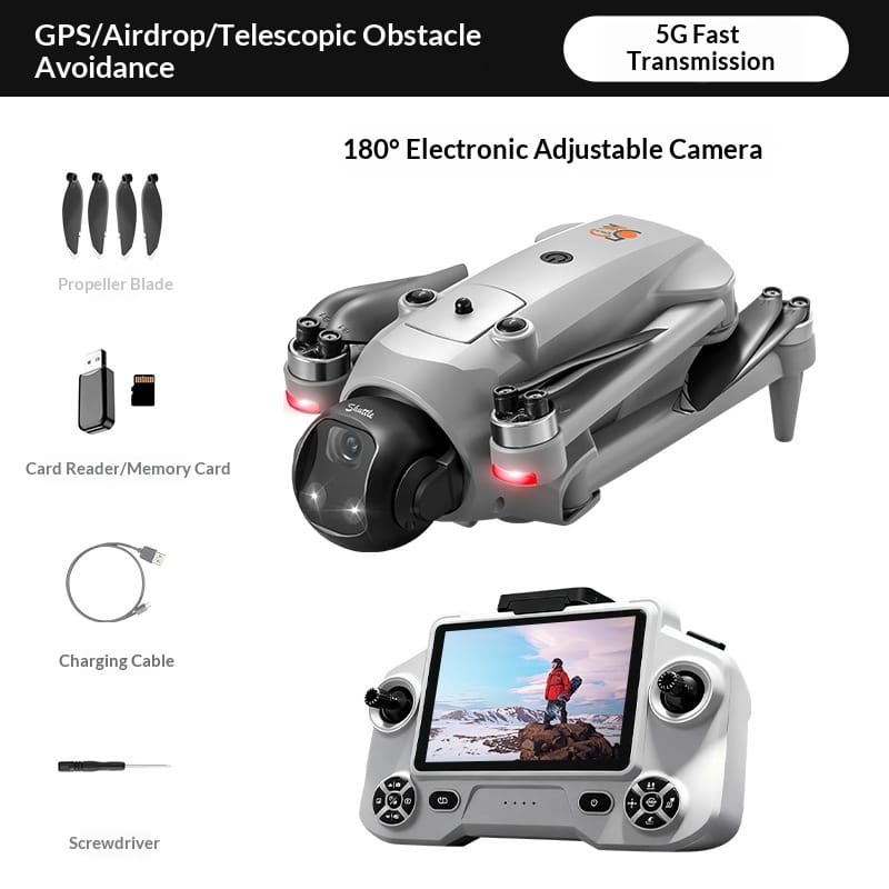 Dropshipman Camera Drone Gray White / Dual Electric Version GPS Smart Positioning Drone with Dual 4K Camera & Live Video