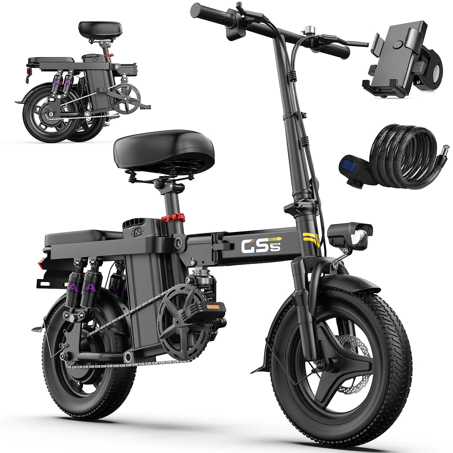 Dropshipman E-Bike Black / 10A  48V / United States UPlee GS5 740W Folding Electric Bike - 14" Fat Tire 48V 15Ah Adults
