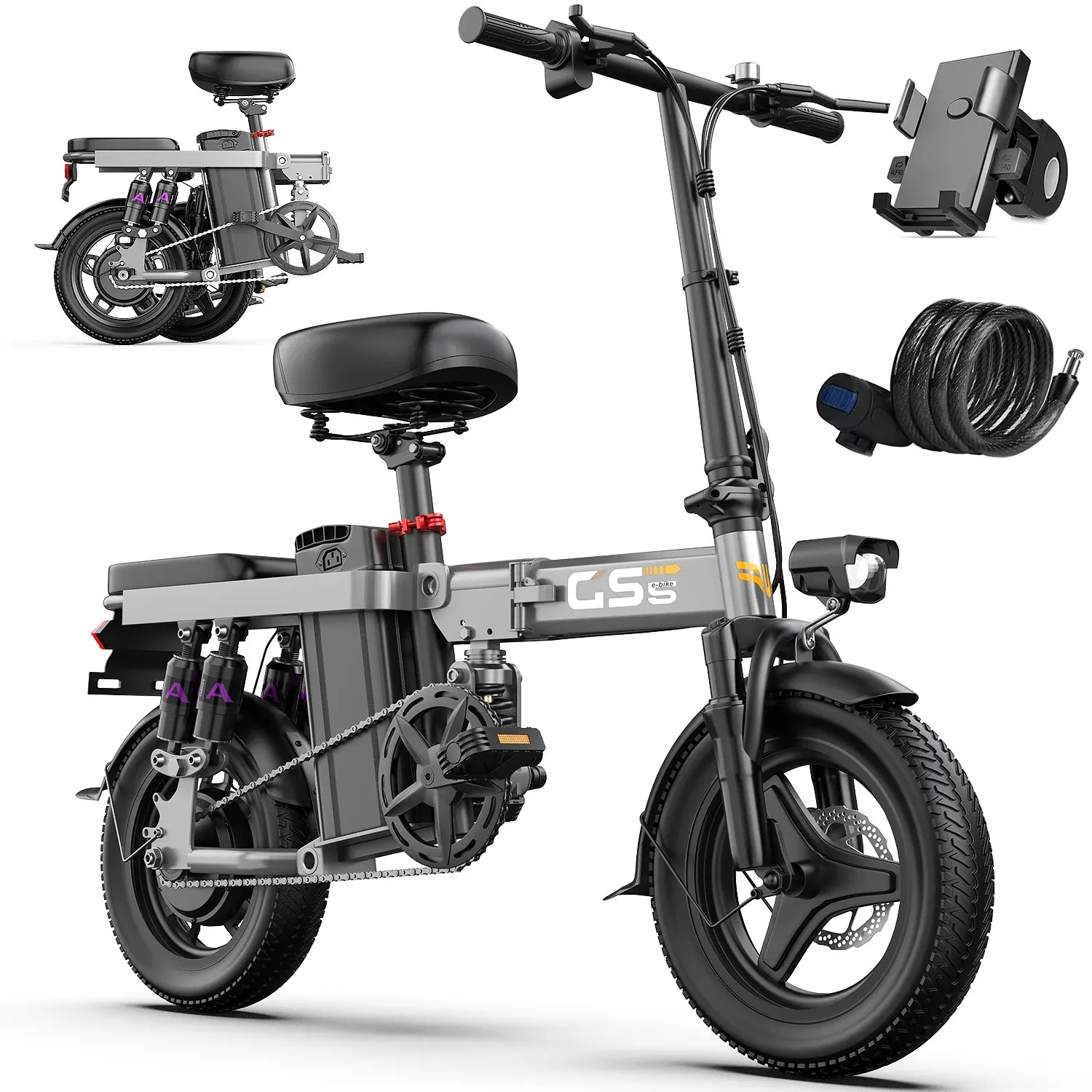 Dropshipman E-Bike Grey / 15A  48V / United States UPlee GS5 740W Folding Electric Bike - 14" Fat Tire 48V 15Ah Adults