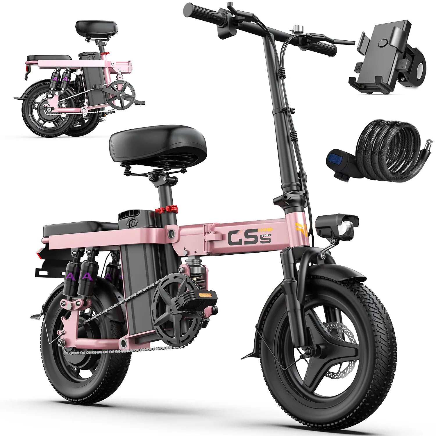 Dropshipman E-Bike Pink / 15A  48V / United States UPlee GS5 740W Folding Electric Bike - 14" Fat Tire 48V 15Ah Adults