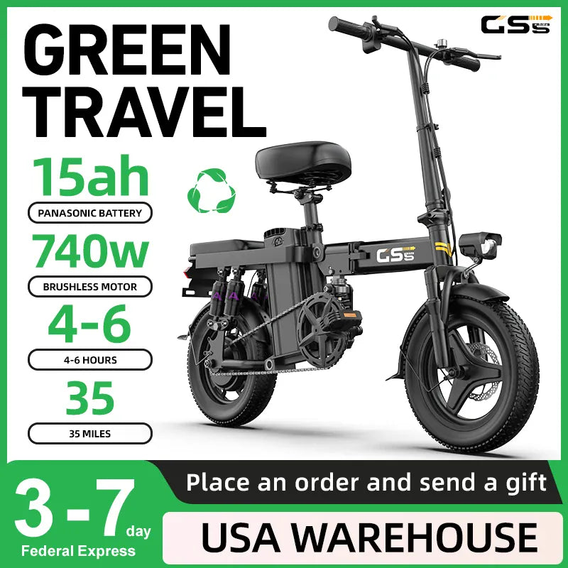 Dropshipman E-Bike UPlee GS5 740W Folding Electric Bike - 14" Fat Tire 48V 15Ah Adults