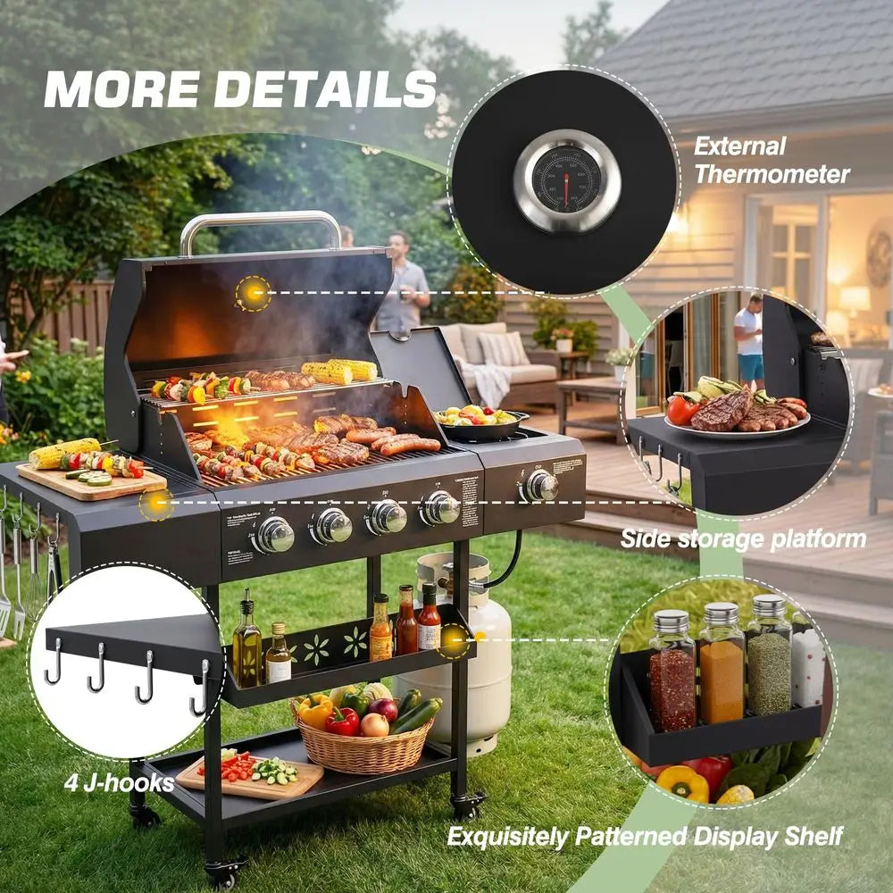 Dropshipman Outdoor Cooking Appliances as illustrated / United States 4-Burner Propane Gas Grill with Side Burner | 50,000 BTU Outdoor BBQ