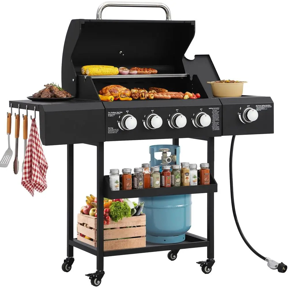 Dropshipman Outdoor Cooking Appliances as illustrated / United States 4-Burner Propane Gas Grill with Side Burner | 50,000 BTU Outdoor BBQ