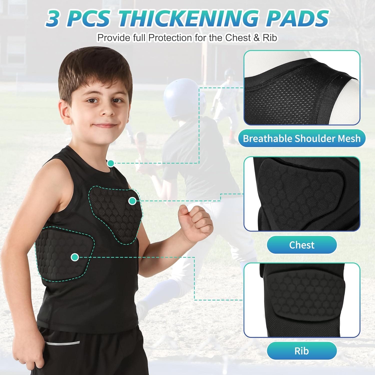 GUOZI Youth Sports Protective Apparel Youth Football Chest Protector Shirt Padded Compression Rib Guard Gear