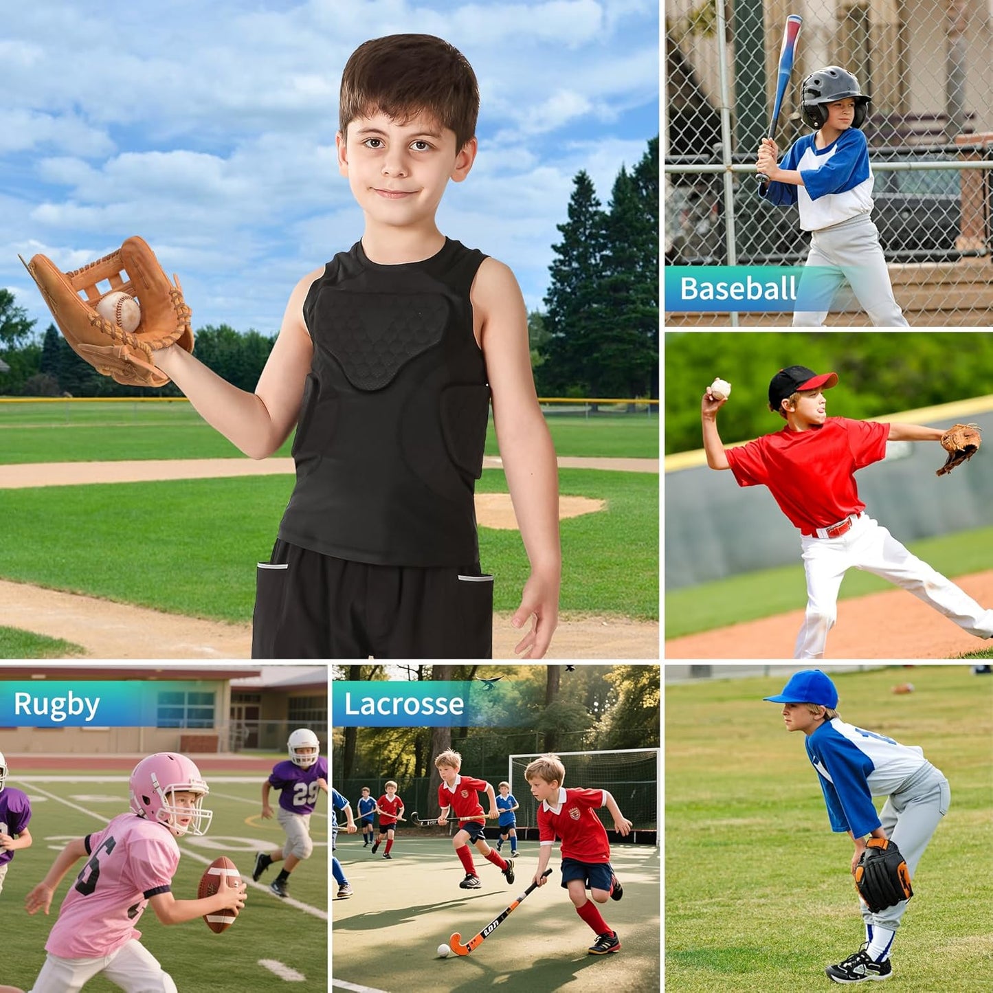 GUOZI Youth Sports Protective Apparel Youth Football Chest Protector Shirt Padded Compression Rib Guard Gear