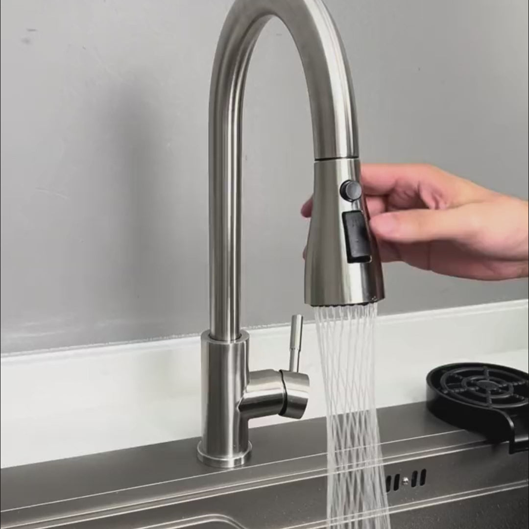Pull-out Hot And Cold Household Kitchen And Dishwashing Brushed Copper Sink Faucet