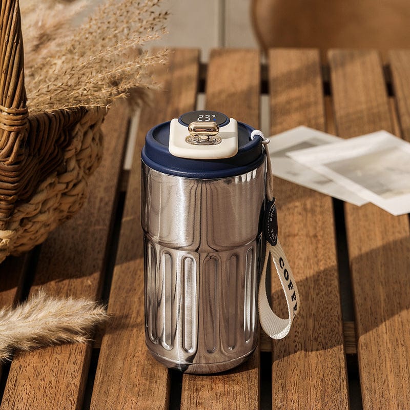 This & That Store Coffee Mug Antique Silver Blue / 450ml Smart Digital Thermos Bottle Portable Coffee Mug Stainless Steel Water Bottle In-Car Insulated Cup Keep Cold Vacuum Flasks 450ml
