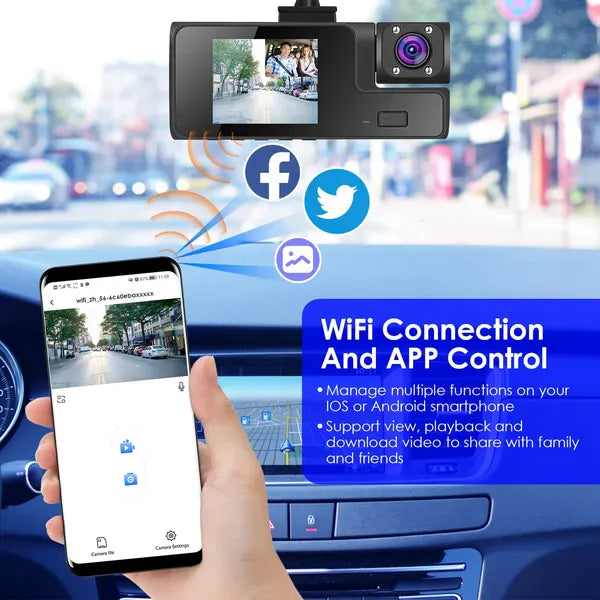 This & That Store Electronics with64GMMCCardCamera 3-Channel Dash Cam 1080P WiFi - Front Rear Inside Car Camera for Rideshare - Loop Recording, 170° Wide Angle, 64GB Card Included