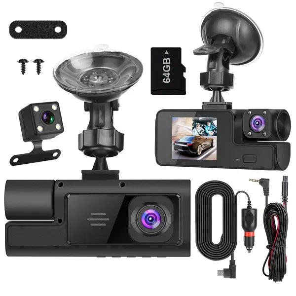 This & That Store Electronics with64GMMCCardCamera 3-Channel Dash Cam 1080P WiFi - Front Rear Inside Car Camera for Rideshare - Loop Recording, 170° Wide Angle, 64GB Card Included