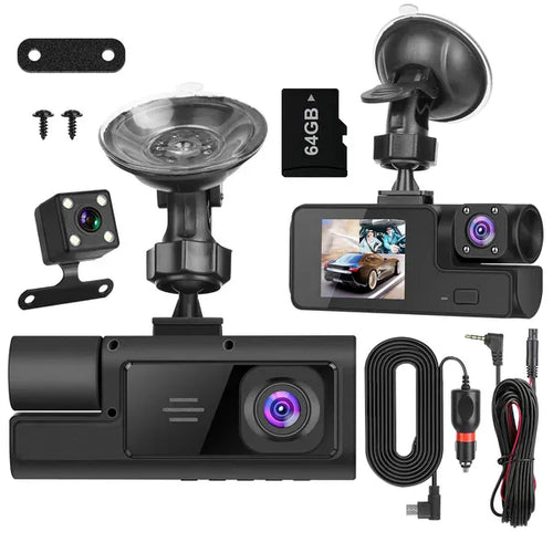 This & That Store Electronics with64GMMCCardCamera 3-Channel Dash Cam 1080P WiFi - Front Rear Inside Car Camera for Rideshare - Loop Recording, 170° Wide Angle, 64GB Card Included