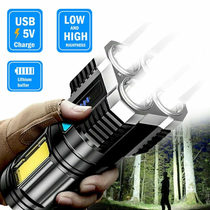 This & That Store Flashlight W12480379 Ultra-Bright LED Flashlight – USB Rechargeable, Long-Range 500m Beam, Waterproof, 4 Lighting Modes for Camping, Hiking, Emergency & Outdoor Use