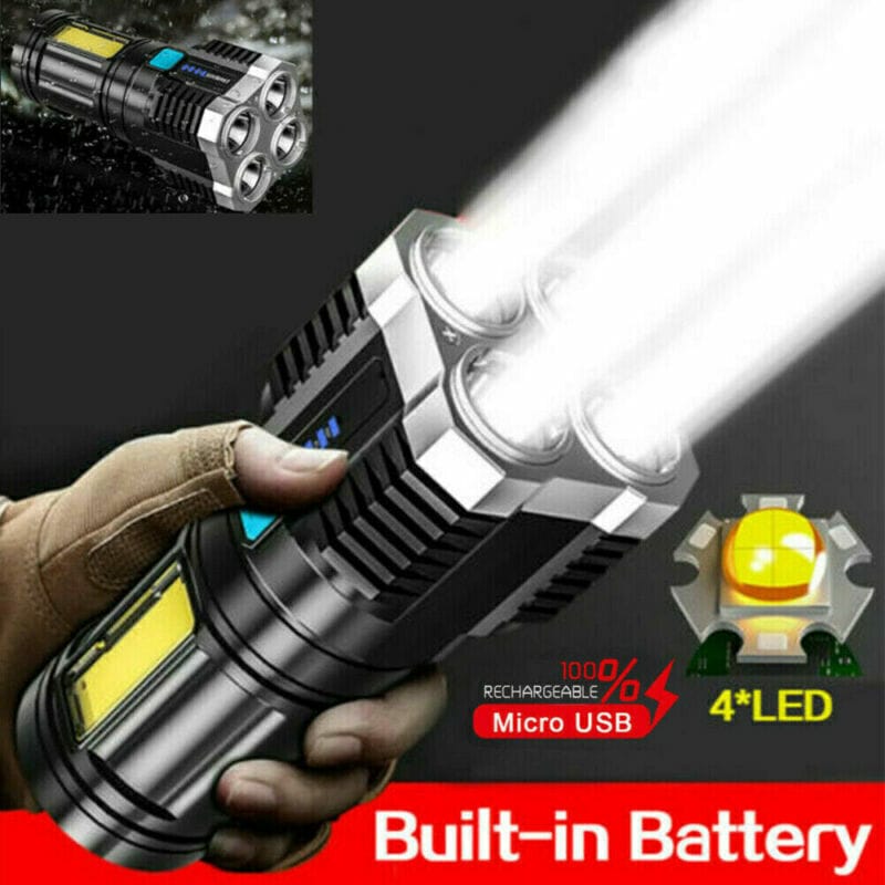 This & That Store Flashlight W12480379 Ultra-Bright LED Flashlight – USB Rechargeable, Long-Range 500m Beam, Waterproof, 4 Lighting Modes for Camping, Hiking, Emergency & Outdoor Use