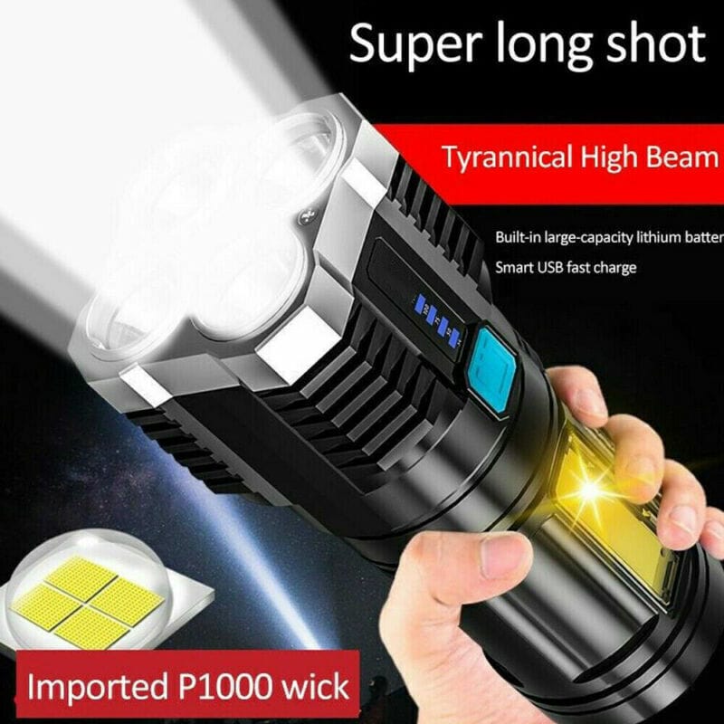 This & That Store Flashlight W12480379 Ultra-Bright LED Flashlight – USB Rechargeable, Long-Range 500m Beam, Waterproof, 4 Lighting Modes for Camping, Hiking, Emergency & Outdoor Use