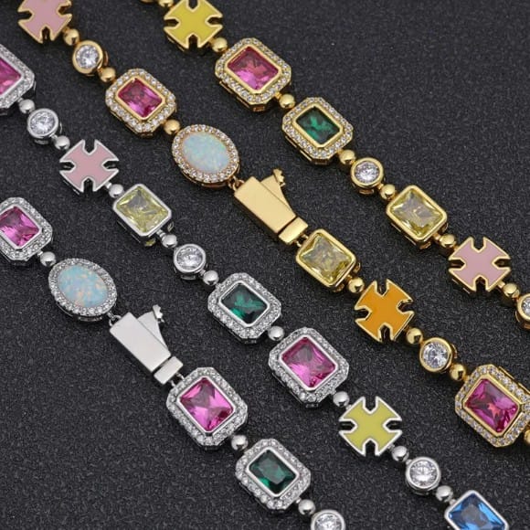 This & That Store Gold-Plated Hip-Hop Gemstone Necklace