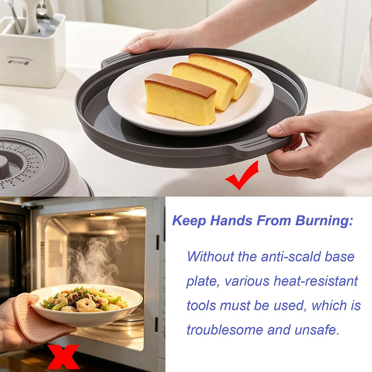 This & That Store Kitchen Accessories 10.6" Silicone Microwave Splatter Cover & Anti-Scald Base Mat Set