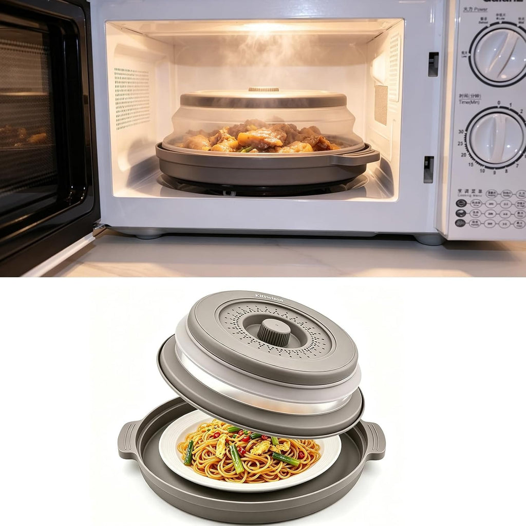 This & That Store Kitchen Accessories 10.6" Silicone Microwave Splatter Cover & Anti-Scald Base Mat Set