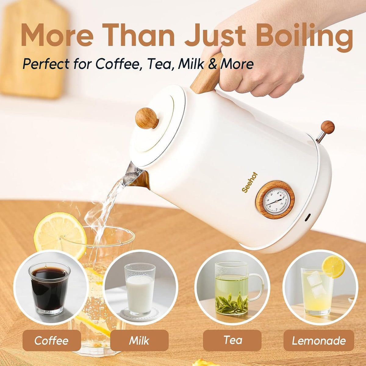 This & That Store Kitchen Appliance Seehot 1.7L Retro Electric Kettle with Thermometer