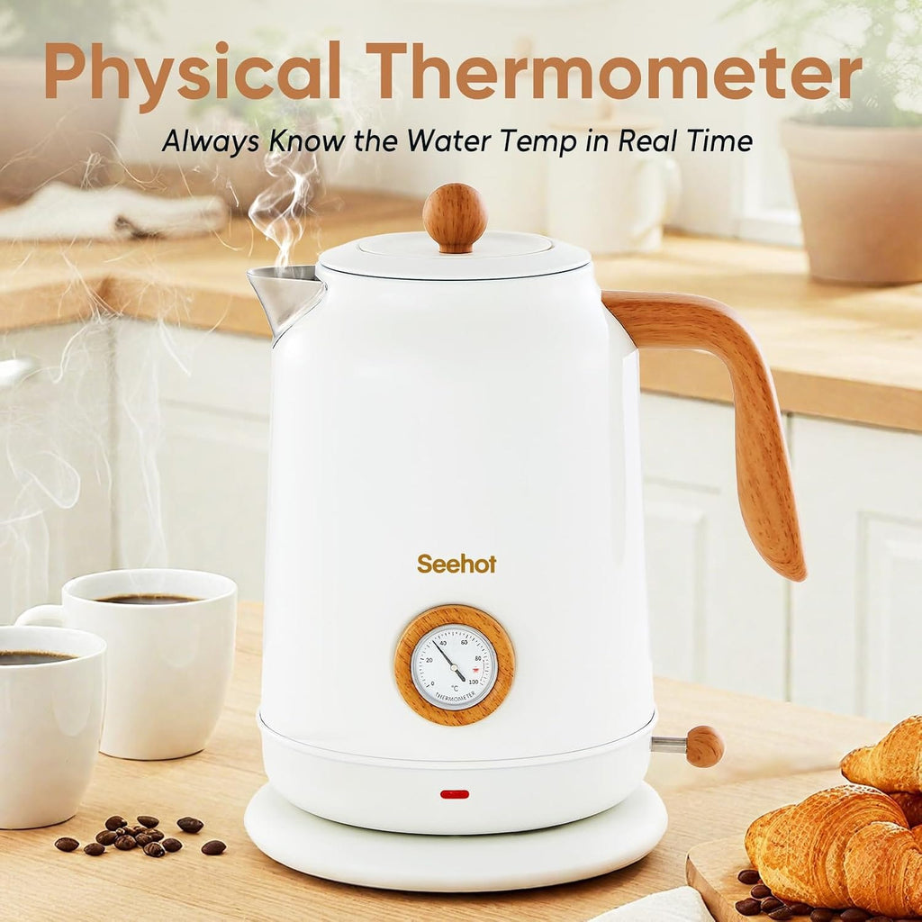 This & That Store Kitchen Appliance Seehot 1.7L Retro Electric Kettle with Thermometer