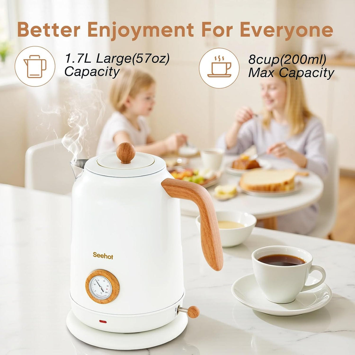 This & That Store Kitchen Appliance Seehot 1.7L Retro Electric Kettle with Thermometer