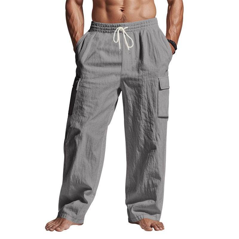 Men's Workwear Multi-pocket Straight Linen Pants Linen Four Seasons Thin Breathable Cargo Pants, Multi-pocket Loose Casual Trendy Wide-leg Pants - This & That Store