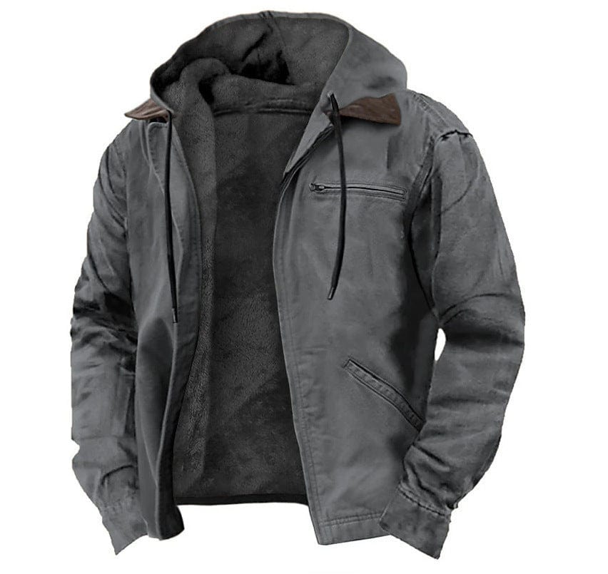 This & That Store Men's Clothing Gray / 4XL Winter Hooded Coat With Pockets Fashion Warm Fleece Zip-up Jacket Casual Outwear Men's Clothing
