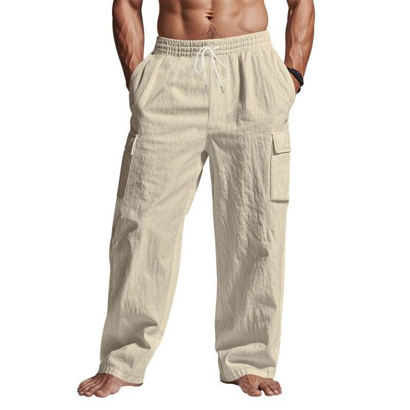 Men's Workwear Multi-pocket Straight Linen Pants Linen Four Seasons Thin Breathable Cargo Pants, Multi-pocket Loose Casual Trendy Wide-leg Pants - This & That Store