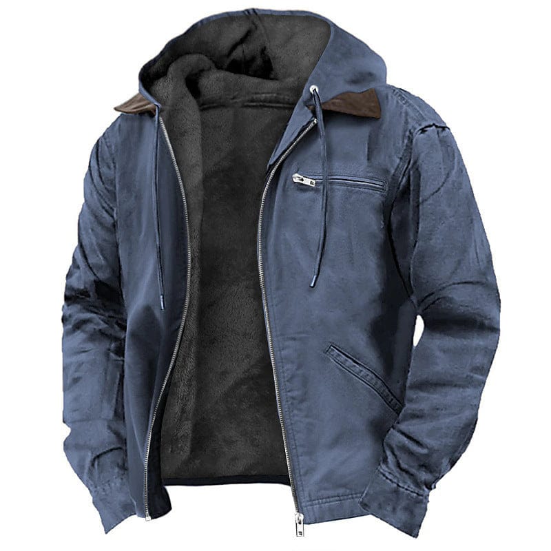 This & That Store Men's Clothing Winter Hooded Coat With Pockets Fashion Warm Fleece Zip-up Jacket Casual Outwear Men's Clothing