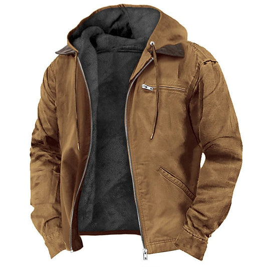 This & That Store Men's Clothing Winter Hooded Coat With Pockets Fashion Warm Fleece Zip-up Jacket Casual Outwear Men's Clothing