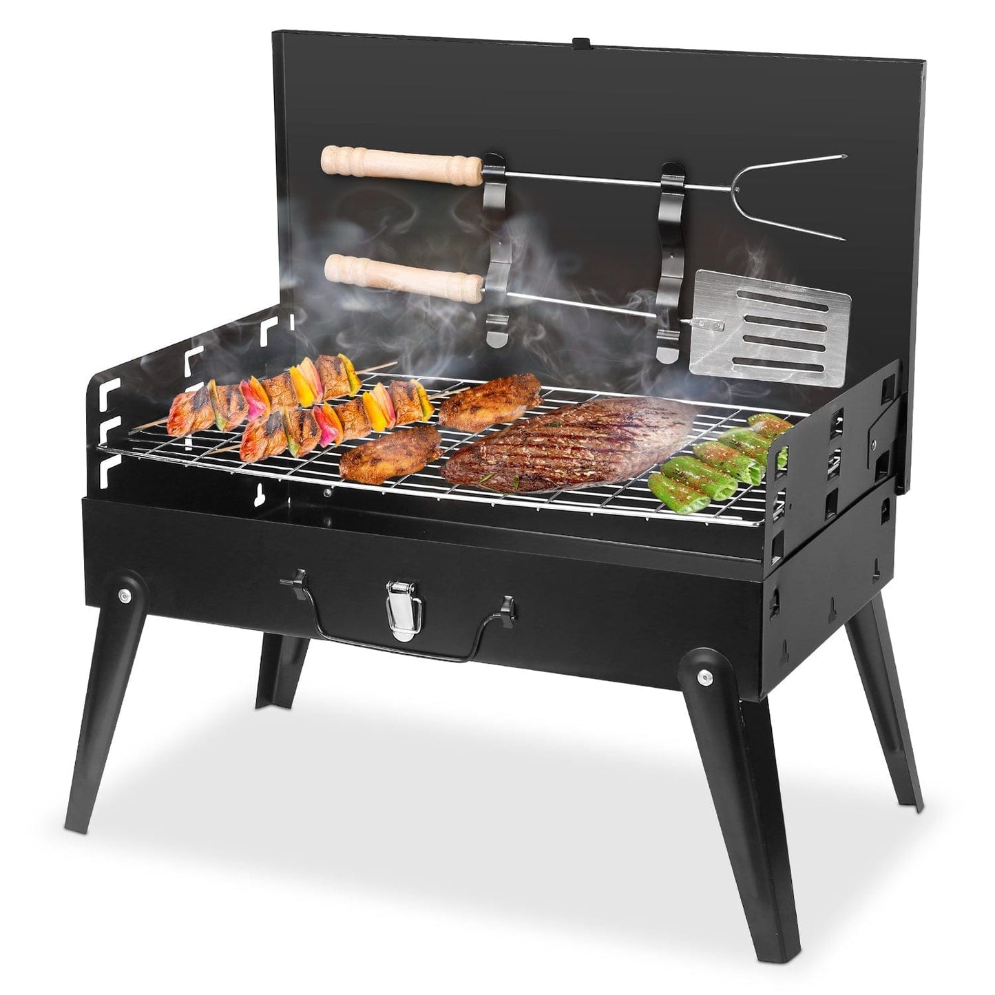 This & That Store Portable BBQ Grill Black Portable Charcoal Grill – Foldable Suitcase BBQ Grill for Camping, Tailgating & Outdoor Cooking