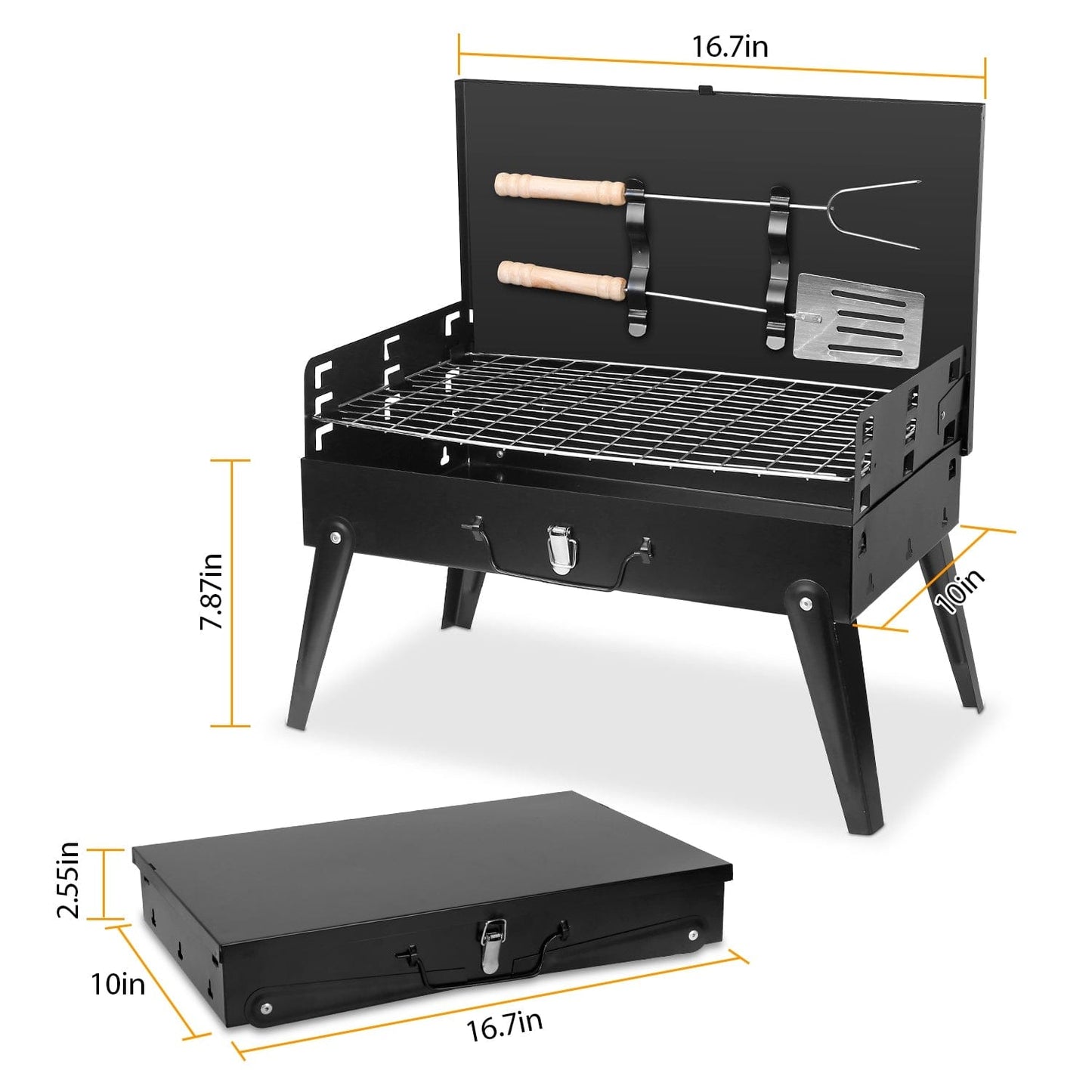 This & That Store Portable BBQ Grill Black Portable Charcoal Grill – Foldable Suitcase BBQ Grill for Camping, Tailgating & Outdoor Cooking